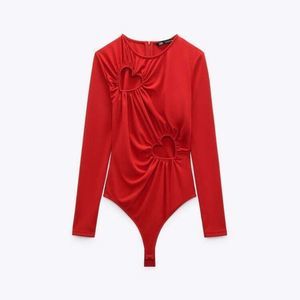 ZARA CUT OUT HEARTS RED BODYSUIT TOP HEART